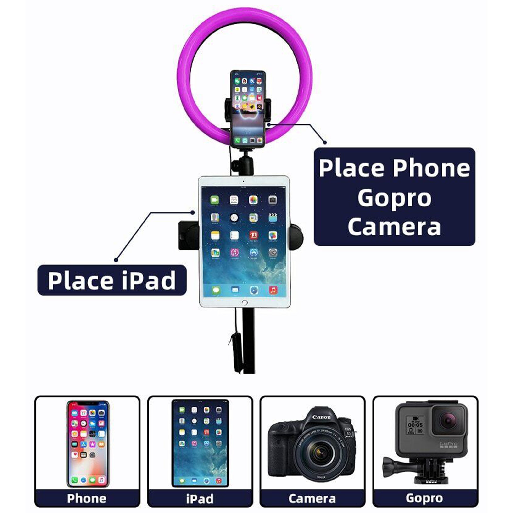 Bratul de filmare cu suport pentru telefon, iPad, aparat foto sau GoPro