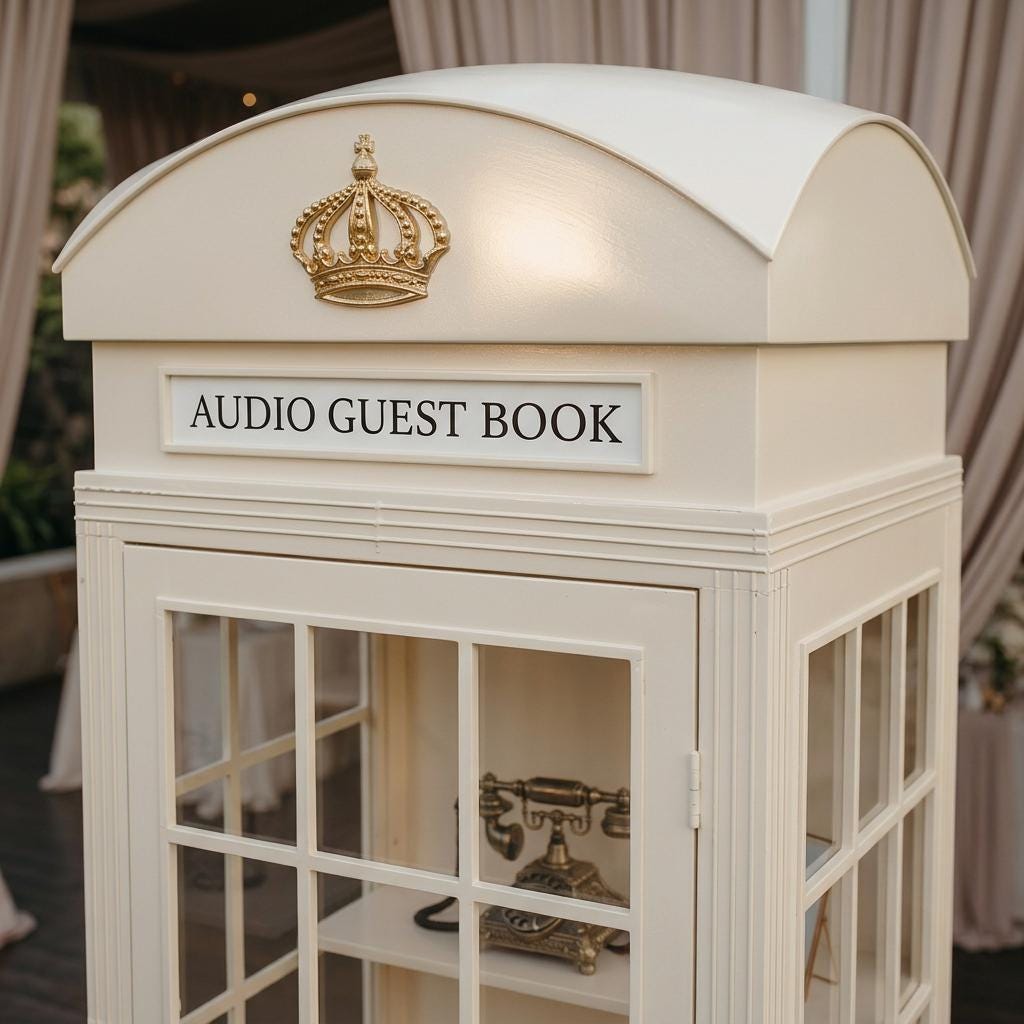 Detaliu cu coroana si placuta Audio Guest Book de pe cabina