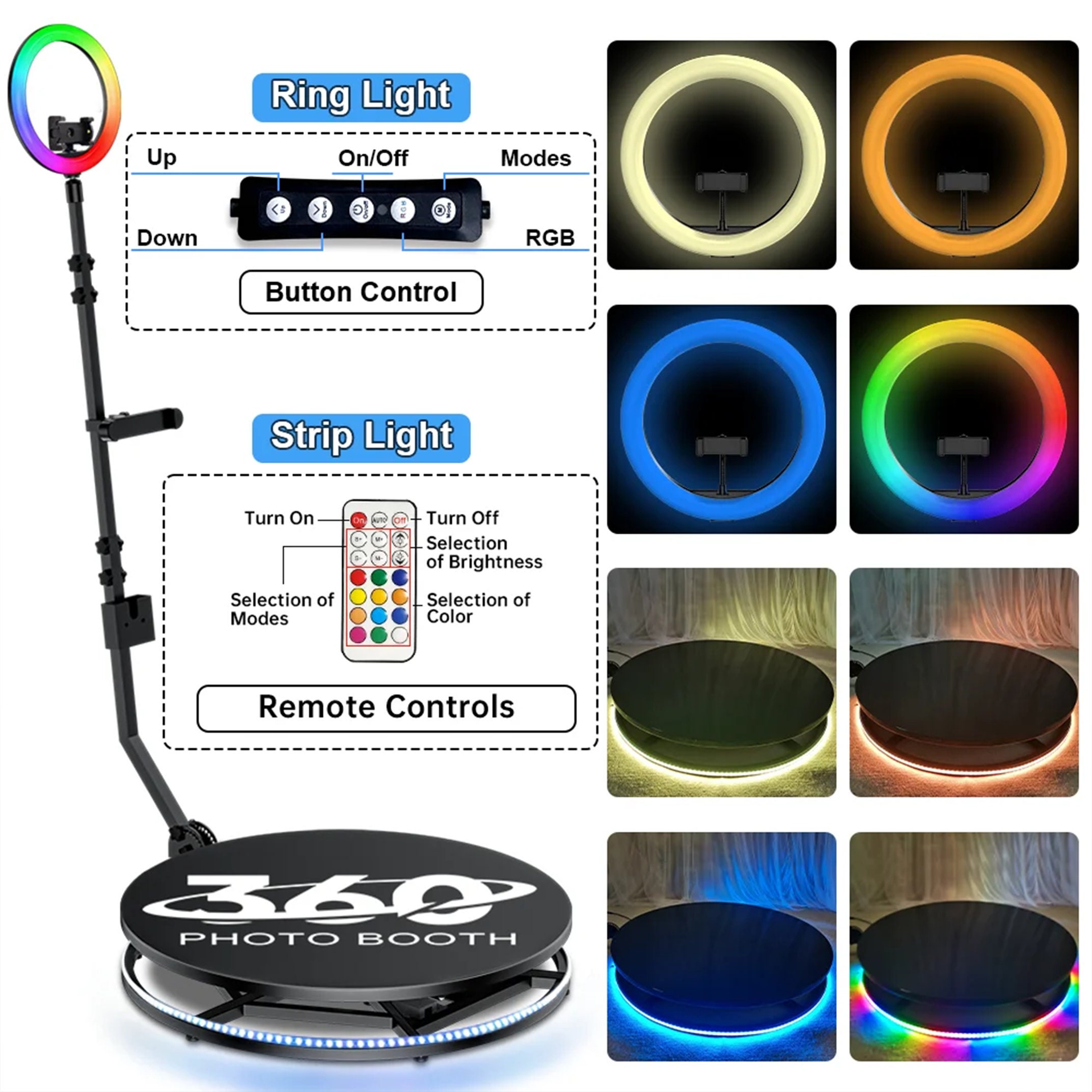 Modurile de lumina ale ring light-ului si ale benzii LED, cu telecomenzile